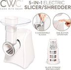 COOK WITH COLOR 5-in-1 Electric Slicer, 150W Food Prep Machine – Cheese Shredder, Fine & Coarse Graters, Potato Grater, Vegetable Slicer, Fruit, Salad Shooter, Compact Design for Bowl Prep, Cream