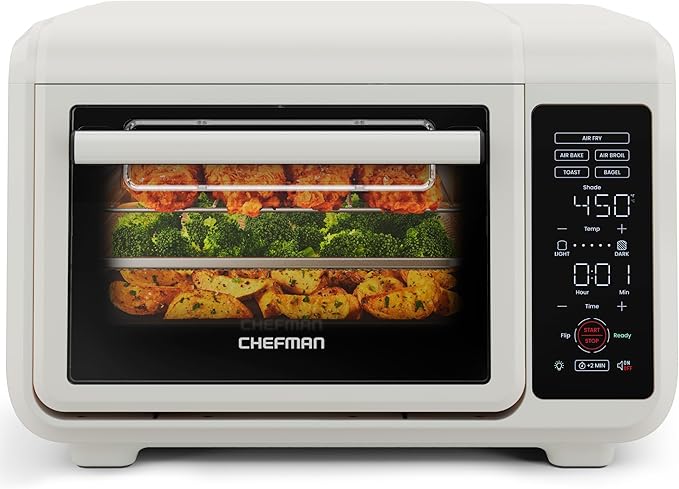 Chefman Air Fryer Toaster Oven Combo, 15 Qt. Countertop Oven for Quick & Healthy Meals, Bake, Broil, Air Fry, Toast, and Bagel Functions, 450°F Max Temp, 4 Slice Toaster Oven Air Fryer Combo – Ivory