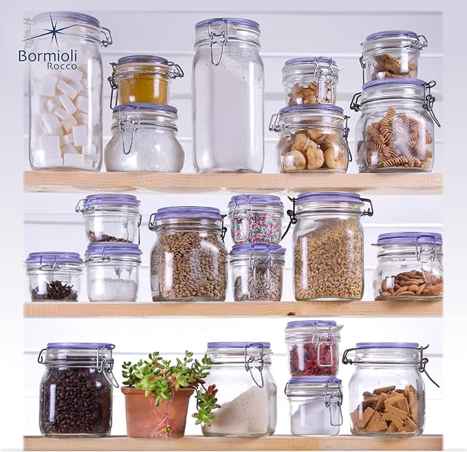 Bormioli Rocco Fido Square Jar with Blue Lid, 17-1/2-Ounce