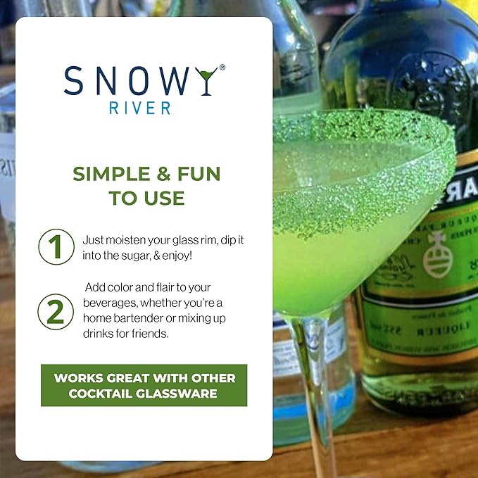 Snowy River Holly Green, Cocktail & Margarita Sugar Rimmer - Vibrant Color Glass Rimming Sugar with Medium Crystal Texture - 8oz