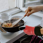 Kitchen Oven Gloves - Dual-Layer Heat Resistant Grilling Gloves, Silicone Oven Mitts with 5 Fingers, Waterproof Non-Slip Pot Holder for Barbecue, Cooking, Baking (Red, Long)