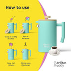 French Press Coffee Maker - Insulated, Stainless Steel Manual Coffee Makers For Home, Office Or Camping - Large 34oz Capacity For 4 Cups
