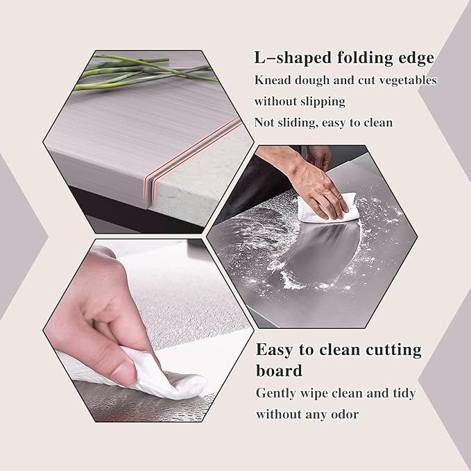 Stainless Steel Cutting Board for Kitchen - 304 Stainless Steel Chopping Boards for Baking, Double-Sided Use for Raw & Cooked Food - Ideal for Homemade Pasta, Pizza & Bread Making (15.7×19.6×0.06")