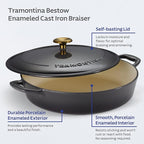 Tramontina Bestow Enameled Cast Iron Braiser Pan with Lid, 4-quart, Smoke with Gold Knob
