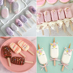 WMKGG Popsicle Silicone Molds Set, 2 PCS Ice Cream Molds with 50 Wooden Sticks for Cake Pop, Ice Pop, Cakesicles, (Standard Size/White) …