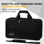 Asaya Chef Knife Bag - 28 Pockets for Knives and Kitchen Utensils - Durable Ballistic Nylon, Black Stainless Steel Hardware, Card Holder and Adjustable Shoulder Strap - Knifes not Included (Black)