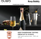 Champagne Sealer Stopper 6 Pack Stainless Steel Sparkling Wine Bottle Stoppers，Leak-Proof Bubble Retaining Saver，Suitable for Champagne Prosecco Cava and Sparkling (Rosegold)