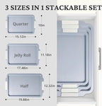 BRONYPRO Non Stick Ceramic Baking Sheet Pan Set of 3, Natural Non Toxic Cookie Sheets for Baking - PFOA, PTFE Free, Heavy Duty Aluminized Steel Oven Trays for Cooking with Silicone Handles, Cream