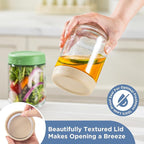 DRKIO 16 Oz Overnight Oats Containers with Lids - 4 Pack Glass Storage Jars with Airtight Lids Wide Mouth Mason Food Jars Great for Meal Prep Salad Chia Pudding Snacks Yogurt Sugar Spice Cereal