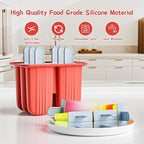 6 Pieces Silicone Popsicle Molds,Easy-Release BPA-Free,Ice Pop Mold Ice Cream Molds For Kids,With 6 PCS Plastic Stick+Cleaning Brush(Red)