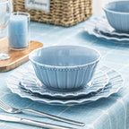 Ceramic Soup Serving Bowls for Kitchen, 6.4 Inch, Set of 4, Cereal Bowl Porcelain, Oven & Microwave Safe, Blue