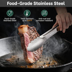Beneno 12-Inch Food-Grade Stainless Steel Kitchen Tongs with Heat-Insulating Wooden Handle & Non-Slip Scalloped Tips, Heavy Duty Locking Food Tongs for Cooking, Grilling, BBQ and Serving