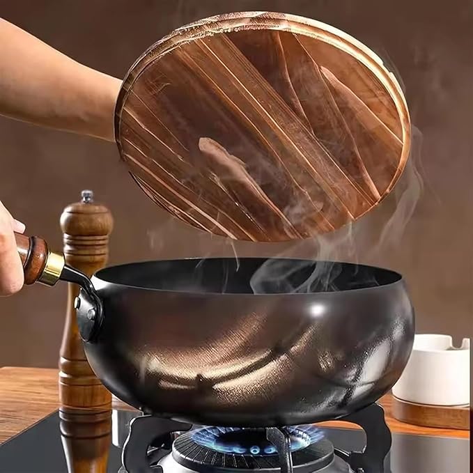 Jinswhdre Cast Iron Skillet, 9.5/11in Jinswhdre Japanese Irons Pan, Hand Forged Uncoated Iron Pan with Lid Spatula, Non-stick Wok for Cooker Gas Stir Fry Pans Durable and Rust-Free (No Lid,9.45in)