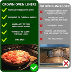 Crown Oven Liners for Bottom of Oven - 3 Pack Silicone BPA & PFOA Free Heavy Duty Heat Resistant Teflon Sheets for Electric, Grills, Baking and Gas Stove Burner