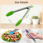 ForTomorrow 7 Inch Small Kitchen Tongs with Silicone Tips, Mini Serving Food Tongs Stainless Steel for Salad, Grilling, Frying and Cooking, 5 Pieces