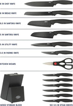 Oster Slicecraft 14 Piece High Carbon Stainless Steel Knife Block Cutlery Set - Black- Cuchillos Para Cocina