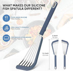 Nonstick Fish Spatula,Maywe Tanso Thin Slotted Spatulas Turner Silicone Fish Spatulas for Nonstick Cookware,High Heat Resistant BPA Free Cooking Utensils,Ideal for Fish,Eggs,Pancakes