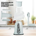 5 in 1 Rotary Cheese Grater with Handle – Stainless Steel Blades, Vegetable Slicer, Shredder, Carrot & Cabbage Grater, Nut Grinder, Easy to Clean Kitchen Gadget (Light Grey)