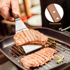 2 Pcs Stainless Steel Spatula Turner for Cast Iron Skillet, Grill Spatula with Wooden Handle, Heavy Duty Pancake Turner Metal