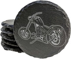 Level Up Your Man Cave: Rustic Chopper Coasters for The Motorcycle Enthusiast - Round Slate - Set of 6