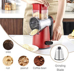 Rotary Cheese Graters with 4 Blades, Hand Crank Cheese Grater with Waffle Slicer, Red, Black and White Cheese Shredder with Suction Base, Easier for Shredding & Grating (Red, 4 Graters)