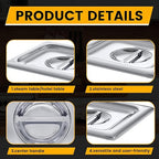 Hotel Pan Lids 6 Pack– Fits 1/6 Size Stainless Steel Steam Table Pans, Anti-Jam Food Pan Cover for Catering, Buffet Use, Kitchen Prep