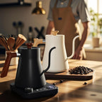 Gooseneck electric kettle,Auto Boil Detection, with Variable Temperature Control, Stainless Steel Inner, Ultra-Quiet 304 Stainless Steel,1200W Quick Heating, for Coffee, Tea & Milk, 0.9L(Black)