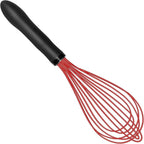 TEEVEA Silicone Whisk Non Scratch Wisking Tool, Metal Wire Stainless Steel Whisk - Small Mini Heat Resistant - Black & Red, 11-Inch