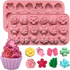 Silicone Molds Candy Flower Shape Chocolate Candy Molds, 18 Cavity Flower Silicone Molds Rose Chocolate Mold Ice Cube Tray for Jello Pudding Candle Soap Wax Melts DIY Crafts 2PCS, Pink