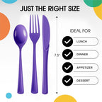 Party Solids Purple Plastic Silverware Heavy Duty 300 Pieces Purple Plastic Cutlery Sets, Utensil Sets, 100 Of Each Forks, Knives & Spoons Disposable Cutlery Set, Flatware Set For Party Supplies
