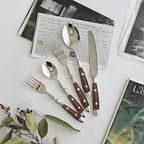 20-Piece Silverware Set Service for 4 with Two Rivets, Vintage Flatware Set, Stainless Steel Cutlery Set with Wood Grain Bakelite Handle,Dishwasher Safe, Light Brown Color