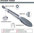 MSY BIGSUNNY Kitchen Food Tongs - 7" Mini Silicone Serving Tongs - Set of 3 (Gray)