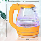 OVENTE Electric Kettle, 1.5L Borosilicate Glass Countertop Water Heater and Boiler for Coffee or Tea, BPA-Free, Auto Shut-Off, Boil-Dry Protection, Removable and Washable Spout Filter, Orange KG83O