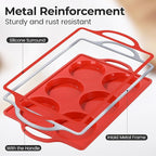 CAKETIME Muffin Top Pan Non Stick, 4 Inch Metal Frame Round Silicone Egg Baking Pan for Oven English Muffins, Whoopie Pies, Corn Bread, Egg Bites, Breakfast Sandwiches Tarts 3 Pack Red