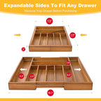 Large Premium Acacia Silverware Organizer - Expandable Drawer Organizer & Utensil Organizer - 17"x19.7" Cutlery Tray with Dividers for Kitchen Utensils and Flatware (7-9 Slots) Acacia