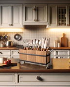 Utensil Holder for Party - Silverware Caddy with Three Compartments, Detachable, Portable Handle, Stylish Cutlery Holder for Countertop and Outdoor Use
