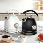 Rasonic Retro Electric Kettle Stainless Steel, 1.8L Tea Water Boiler, 1500W Fast Quiet Boil, Temperature Gauge, Auto Shut-Off, Boil-Dry Protection, Matt Black and Rose Gold