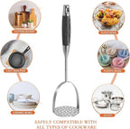 Potato Masher Stainless Steel, Heavy Duty Mashed Potatoe Masher,Professional Integrated Food Masher for Avocado, Potatoes, Beans, Meat, Vegetables (Black wooden handle Masher)