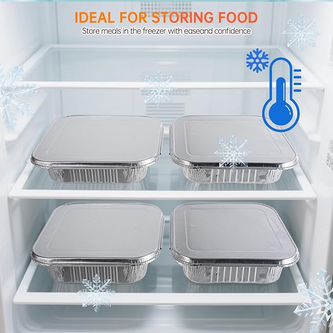 Aluminum Pans with Lids - 50 Pack 8x8 Disposable Baking Pans, Heavy Duty Tin Foil Pans with Lids for Cake Baking, Cooking, Heating, Storing, Prepping Food