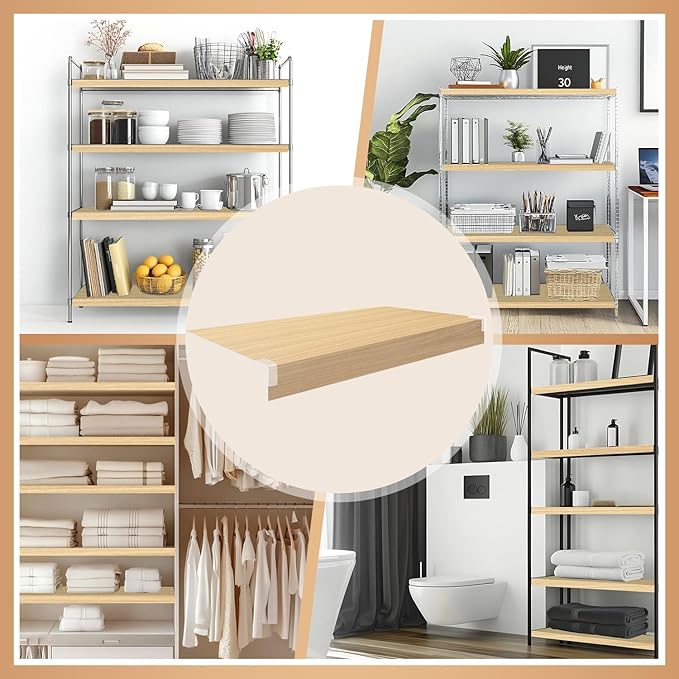 5 Pcs Wire Rack Covers 32x16x2.5 inch PVC Pantry Shelf Cover 0.31 inch Thick Removable Closet Wire Rack Shelf Covers,Decoration Kitchen Bathroom Office Shelving (Wood Color,32x16x2.5inch)