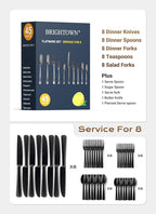 Black Silverware Set, 45-Piece Flatware Set Service for 8, Durable Stainless Steel, Mirror Polished Tableware Eating Cutlery Set, Kitchen Utensils Set with Steak Knives, Dishwasher Safe