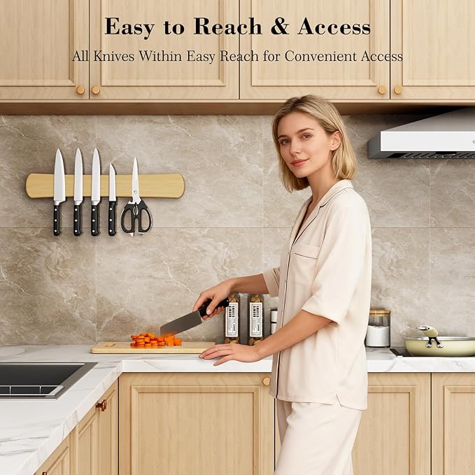 Magnetic Knife Holder for Wall, 10 Inch Bamboo Strong Magnetic Knife Strip, Small Kitchen Storage Space Savers, Rv/Apartment/Farmhouse Accessories Organizer, Housewarming Gifts for New Home