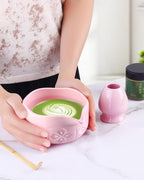 Matcha Whisk Set, Ceramic Matcha Set Includes Matcha Bowl with Spout, Matcha Whisk and Holder (Pink, 3Pcs/set)