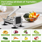 Commercial French Fry Cutter, Heavy Duty Potato Slicer with 1/4Inch Blade, Stainless Steel Potato ChopperFrench Fries Cutter with Suction Feet,