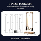 2WAYZ FLAMELY 5-Piece Fireplace Tools Set - Includes Fire Poker, Shovel, Brush, Tongs, Stand - Heavy-Duty Fireplace Accessories and Fire Tools for Indoor or Outdoor Use