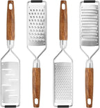 SHIKORI Stainless Steel & Wood Cheese Grater with Protective Cover - Modern, Brown