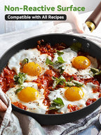 Carbon Steel Skillet, 11-Inch Nonstick Frying Pan, Stay-Cool Wooden Handle, Non Toxic, PTFE & PFOA Free Oven-Safe, Season-Free Enameled Carbon Steel Pan