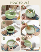 Matcha Whisk Set: Japanese Matcha Set with Ceramic Bowl, Matcha Sifter and Holder, Bamboo Scoop, Scoop Rest, Whisk, 6 Pcs, 18 oz Ceremonial Matcha Kit Making Tool Gift for Matcha Lovers, Beginners