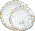 PLASTICPRO 60 Pack Plastic Plates Set of 30-10 inch Plates and 30-7 inch Plate, Elegant Clear Spiral and Gold Rim Disposable Fancy Premium Heavyweight