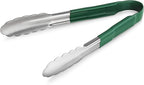 New Star Foodservice 35865 9-Inch Utility Spring Tongs, Stainless Steel, Vinyl Coated, Set of 12, Green
